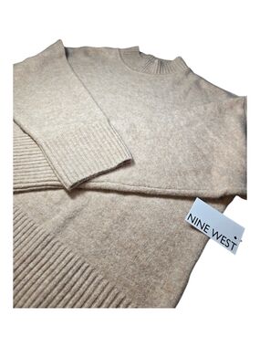 NWT Nine West Beige Mock Neck Knit Sweater Cozy Pullover XXL